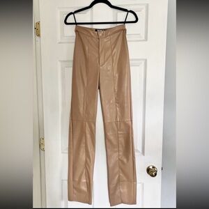 Missguided Mocha Faux Leather Front Split High Rise Pants